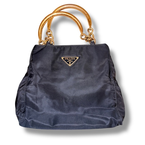 Prada Handbags - Authentic Prada Black Nylon Tote with Gold-Tone Handles